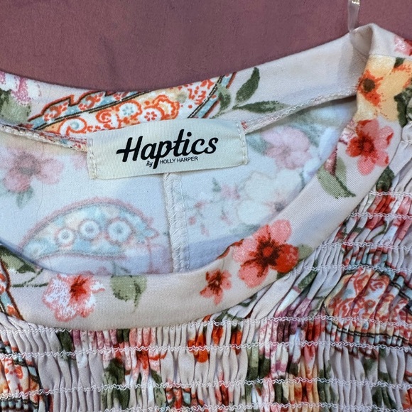 Smocked Boho Paisley Flutter-Sleeve Blouse - Cream/Peach - Picture 4 of 5